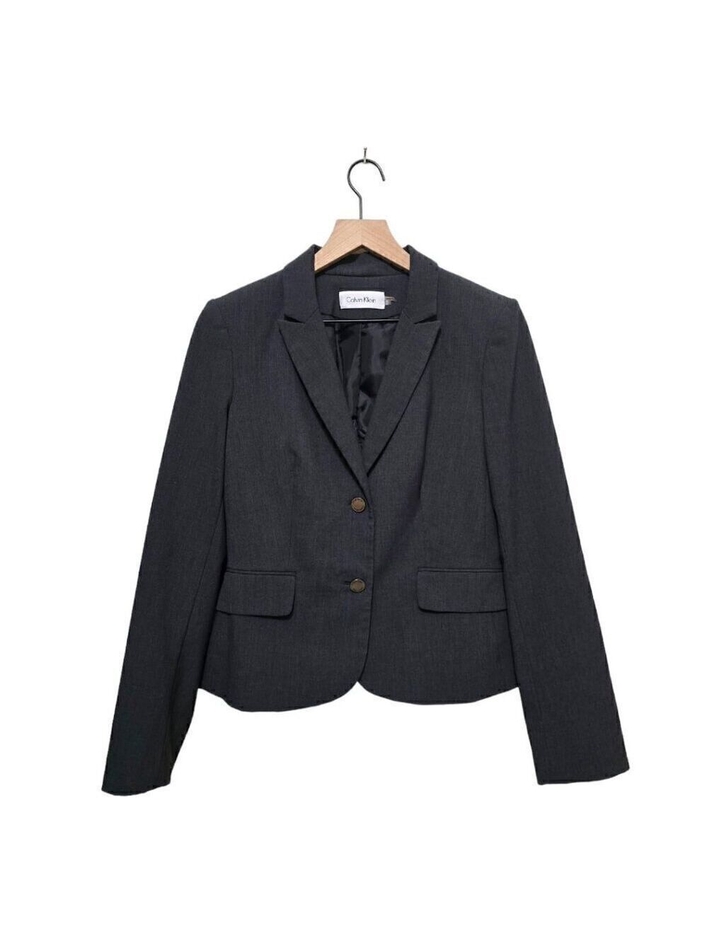 Calvin Klein Gray Luxe Stretch 2 Button Peak Lapel Long Sleeve Blazer Sz 6